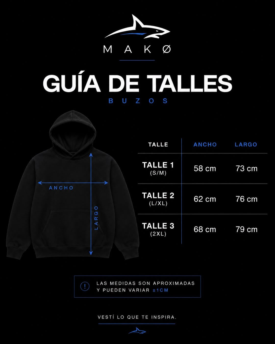 Guía de talles — Buzos MAKØ
