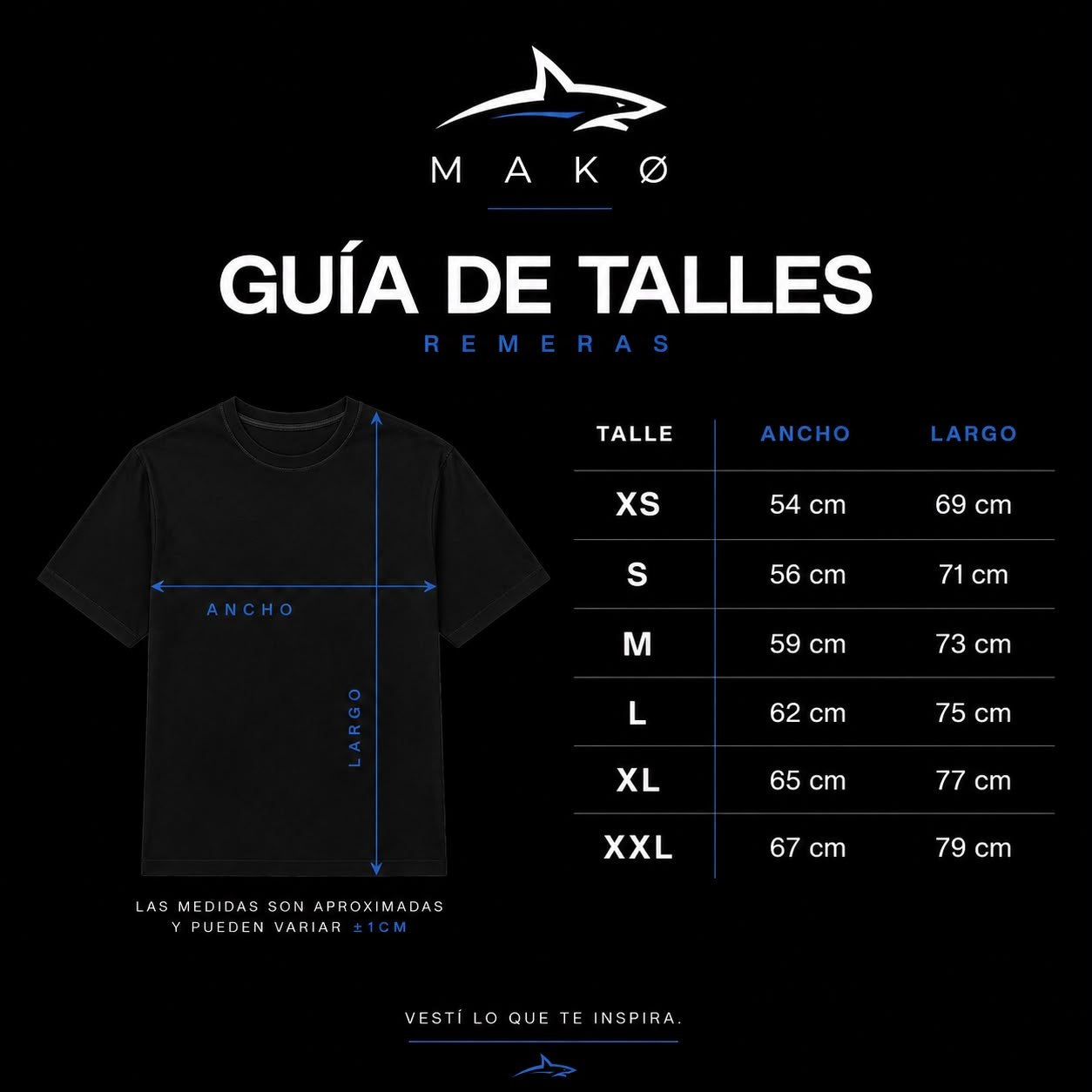 Guía de talles — Remeras MAKØ